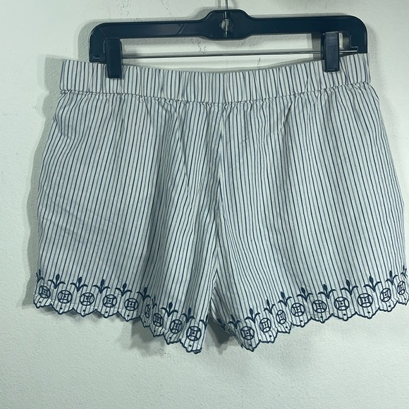 Madewell‎ Sleep Shorts, Jardin Stripe Embroidered Scalloped Hem with Pockets,M - Picture 3 of 11